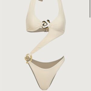 SAME Spiral Halter One Piece in Faux Suede Cream NEVER WORN